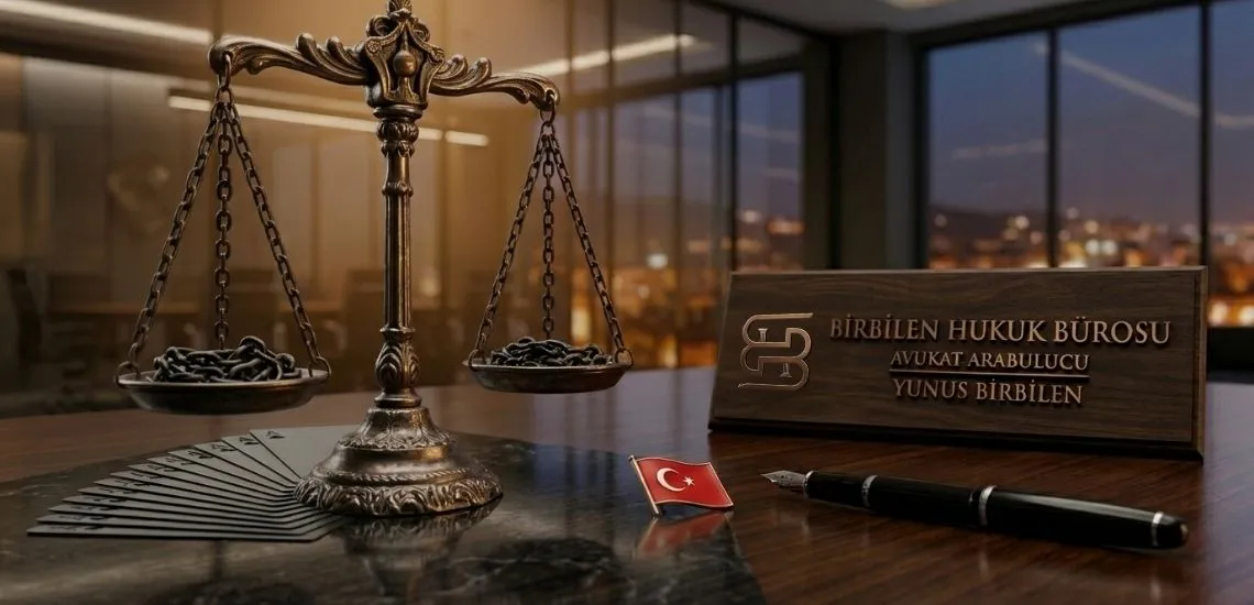 Kahverengi ve Siyah tonlarda çok şık bir hukuk bürosu. Masa üstünde bir adalet terazisi ve terazinin iki kefesinde zincir var. Kahverengi siyah tonlarında olan masa üzerinde Türk bayrağı, siyah bir dolma kalem ve Ahşaba işlenmiş Birbilen Hukuk Bürosu Avukat Yunus Birbilen yazılı bir isimlik var.