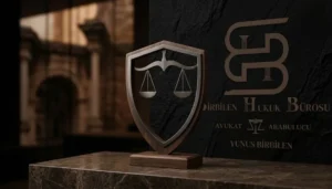 Ahşap masa üzerinde adalet terazisi ve hukuk kitabı bulunan kurumsal avukatlık ofisi ve güncel hukuk haberleri konsepti.